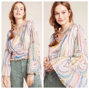 Anthropologie Maeve Jessa Peasant Blouse Retro 70s Bell Sleeve Size XS petite